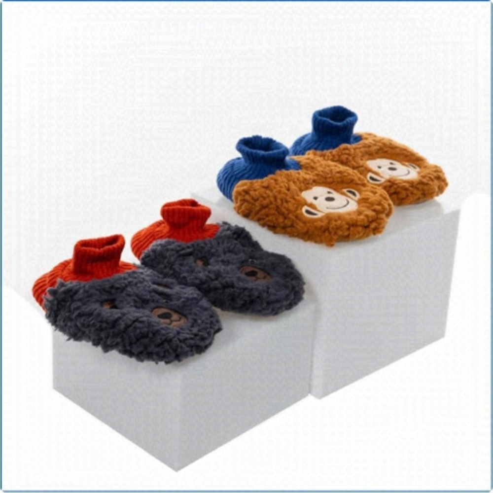 K. Bell Kids Sherpa Slippers, 2 Pack, Monkey and Bear